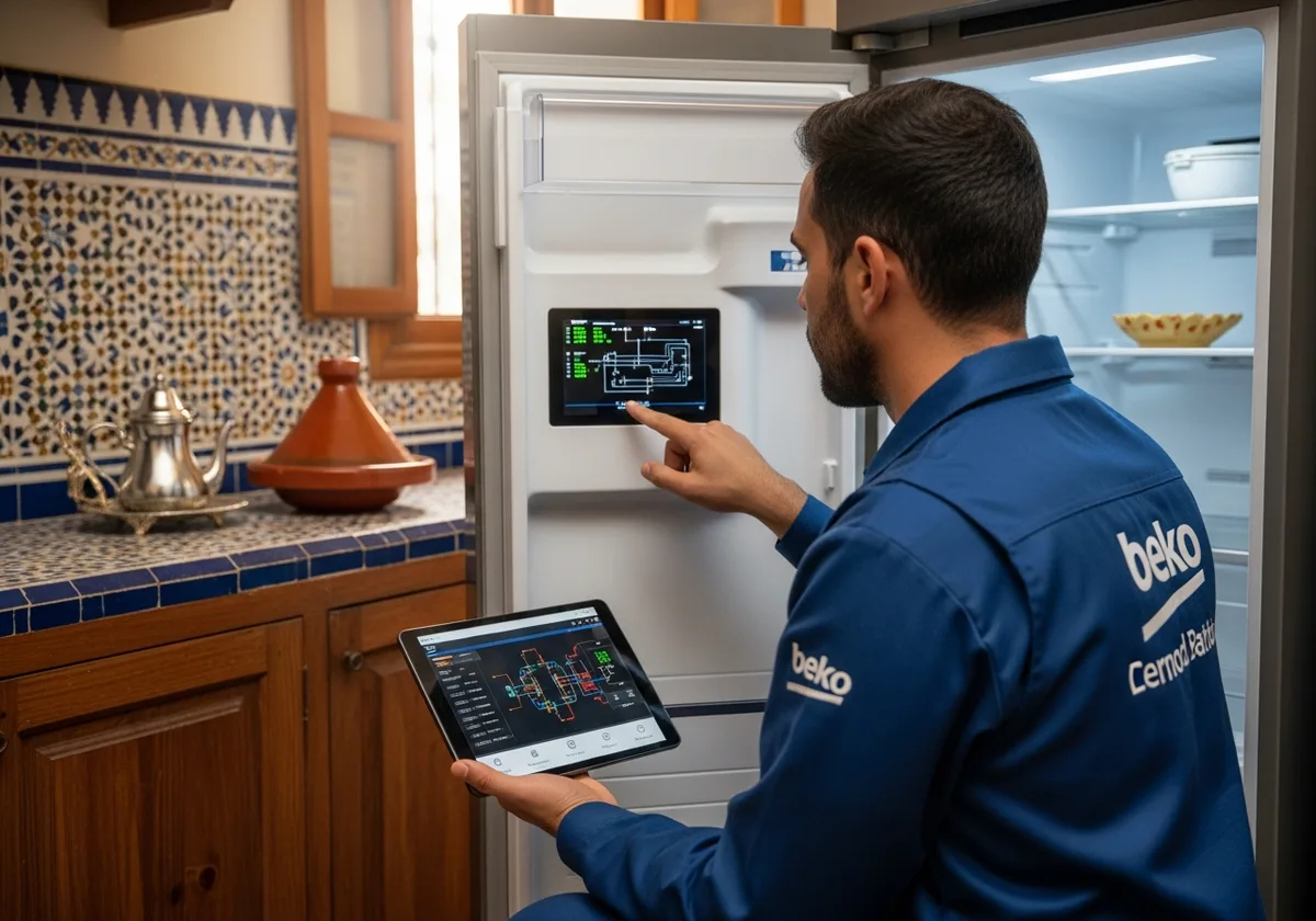 Technicien Beko à Rabat décodant codes erreur sur afficheur — diagnostic électronique professionnel, intervention le jour même